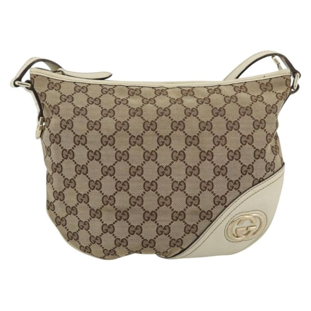 Gucci Britt Half Moon Hobo Gg Canvas And Leather Beige Canvas Shoulder Bag Bag